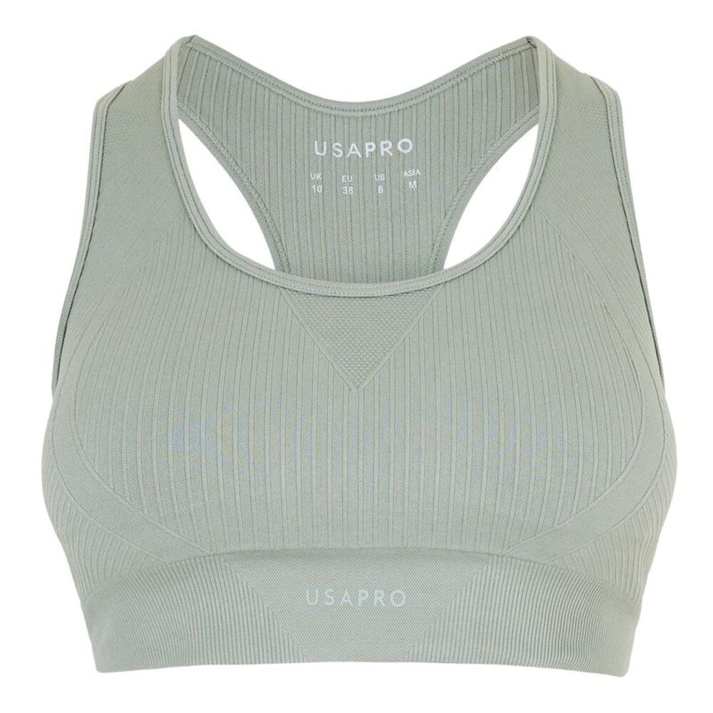 USA Womens/Ladies Ribbed Seamless Sports Bra / Sage